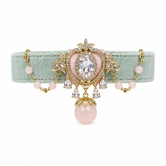 Rose Quartz Heart Heirloom Velvet Pet Collar
