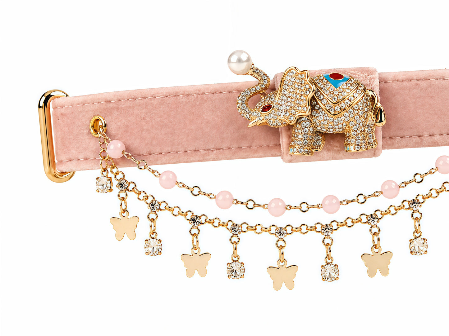 Lucky Elephant Velvet Pet Collar-pink