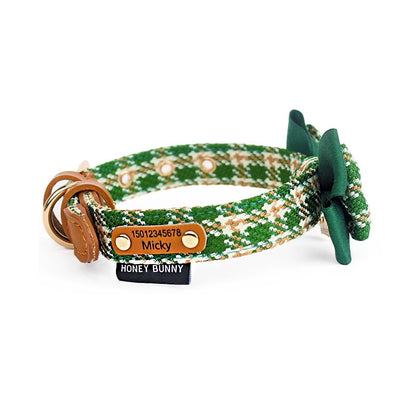 【Forest】Classic Plaid Bow Collar & Leash Set