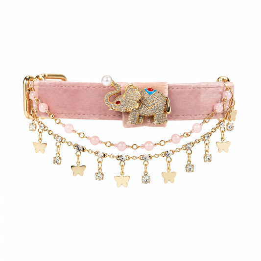 Lucky Elephant Velvet Pet Collar-pink