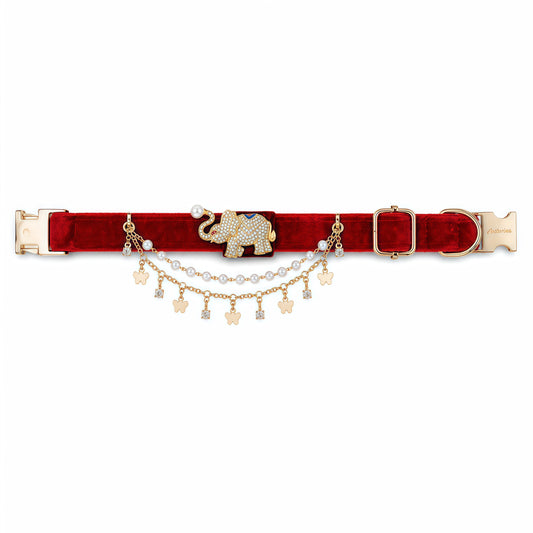 Lucky Elephant Velvet Pet Collar-red
