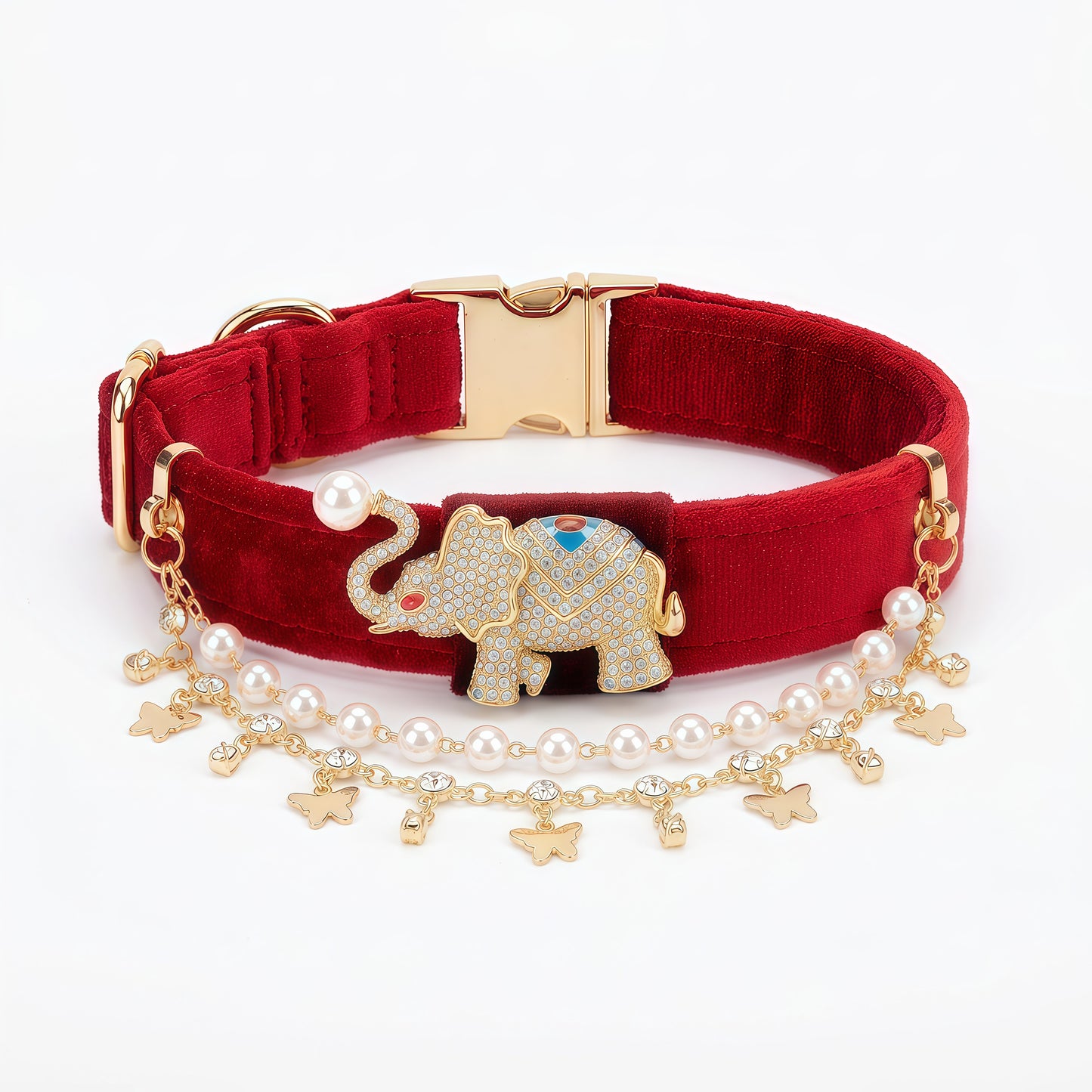 Lucky Elephant Velvet Pet Collar-red