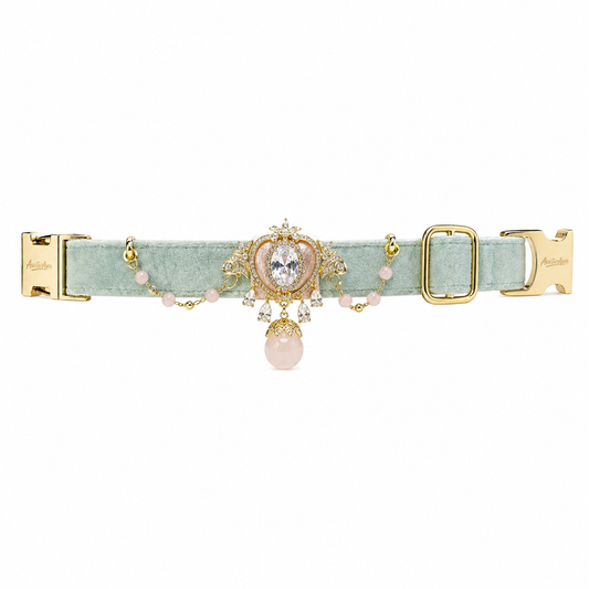 Rose Quartz Heart Heirloom Velvet Pet Collar