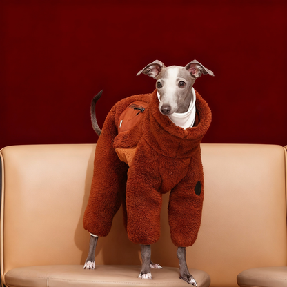 【BROWN】Luxury Fleece Tech Jumpsuit for Dogs | Designer Cold-Weather Pet Outfit