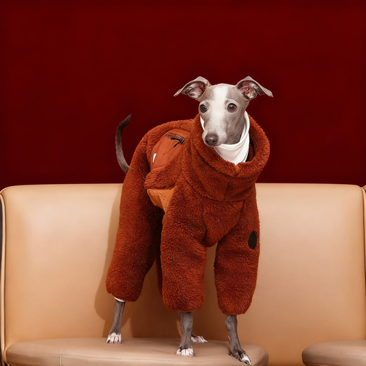 【BROWN】Luxury Fleece Tech Jumpsuit for Dogs | Designer Cold-Weather Pet Outfit