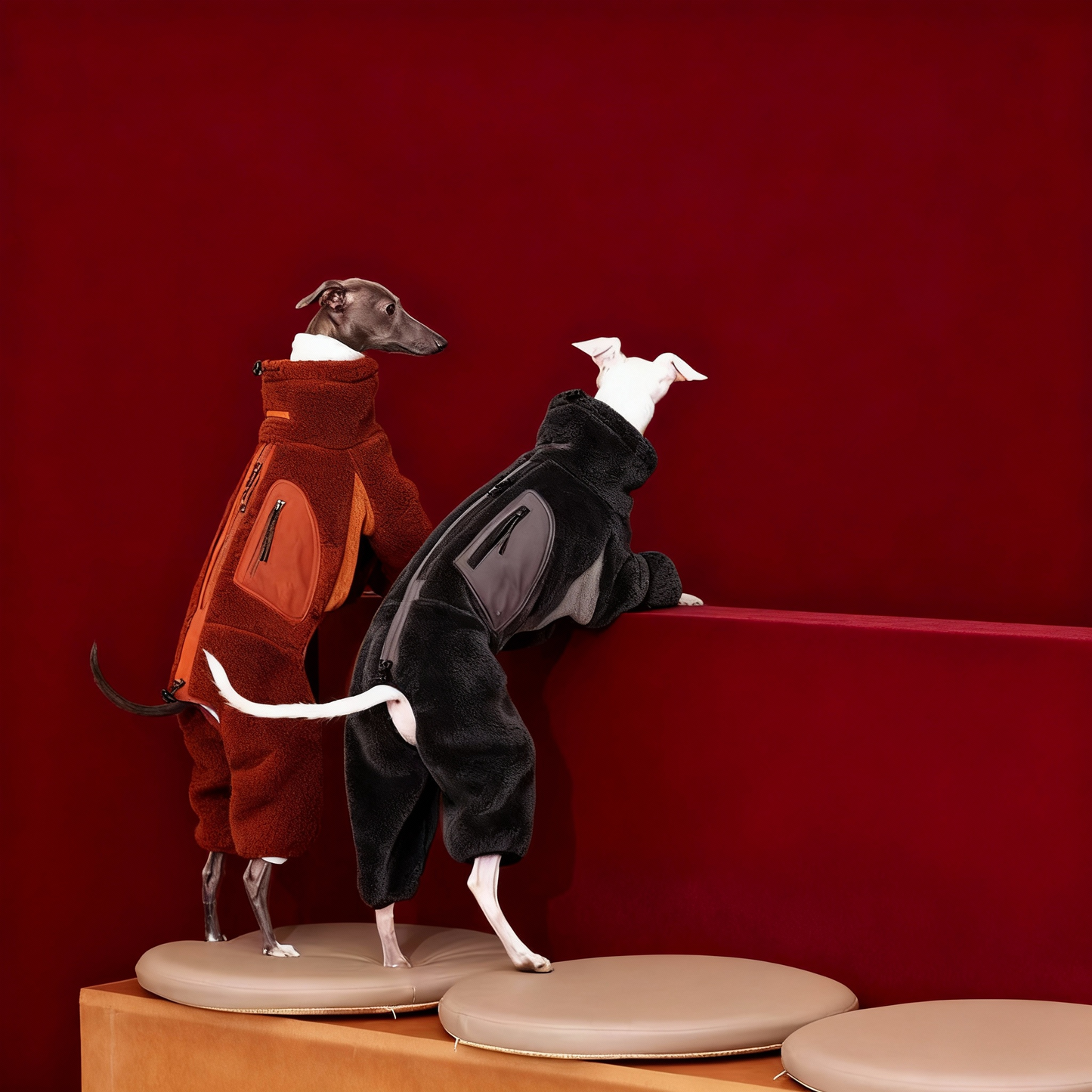 【BROWN】Luxury Fleece Tech Jumpsuit for Dogs | Designer Cold-Weather Pet Outfit