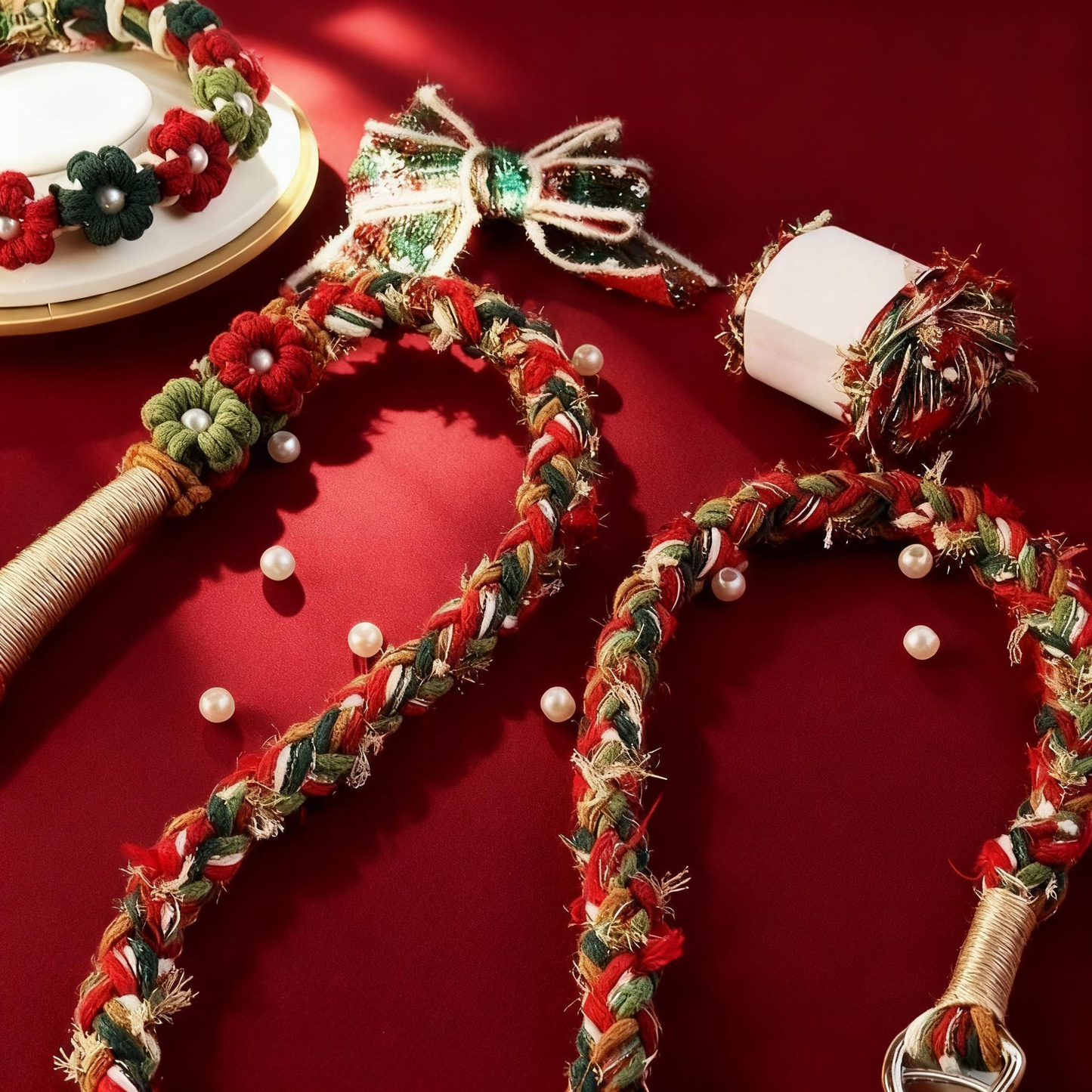 LUXURY DIY FLORAL PEARL PET COLLAR & LEASH SET