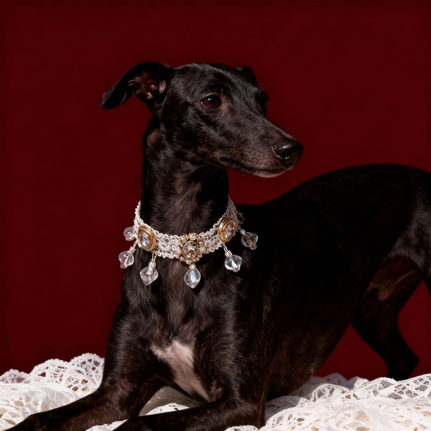 LUXURY VINTAGE LACE JEWEL-DROP PET COLLAR