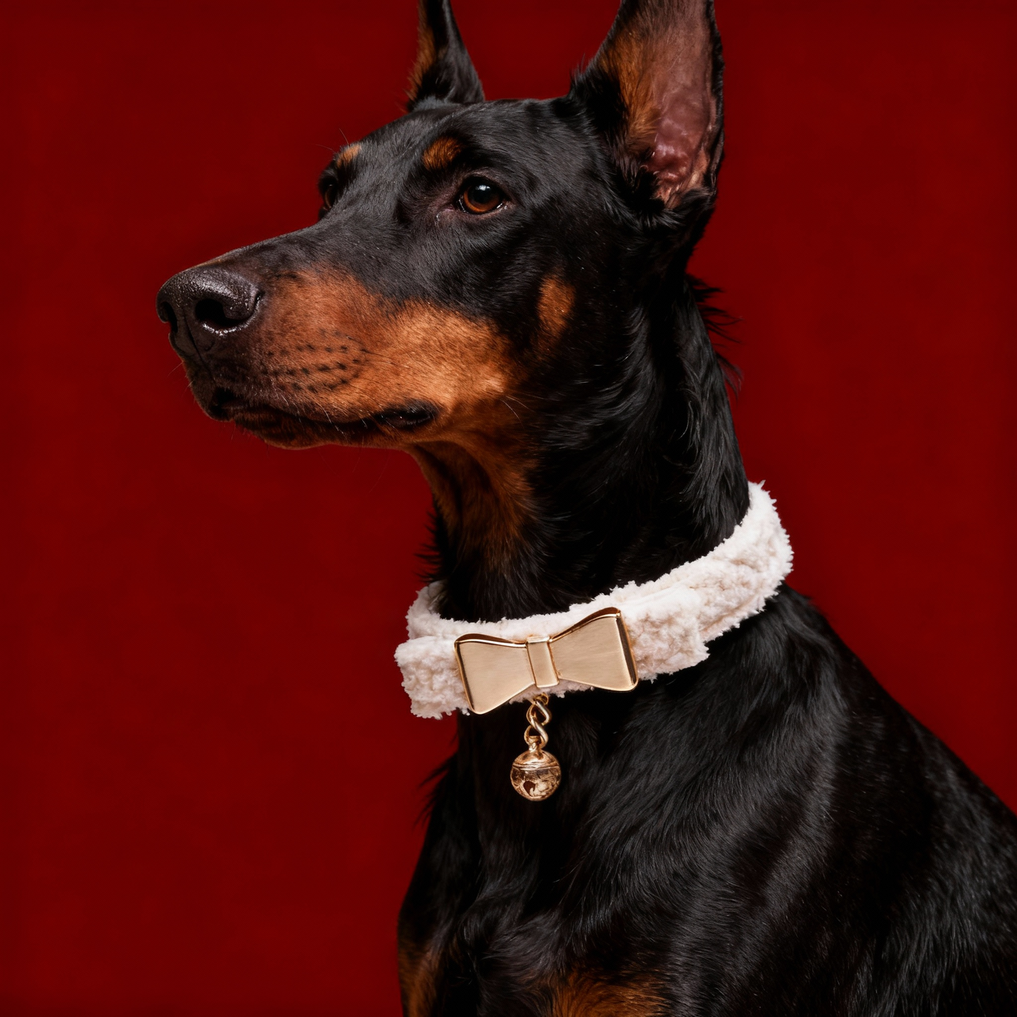 【WHITE】LUXURY TEDDY FLEECE PET COLLAR WITH GOLD BOW & EMBOSSED BELL