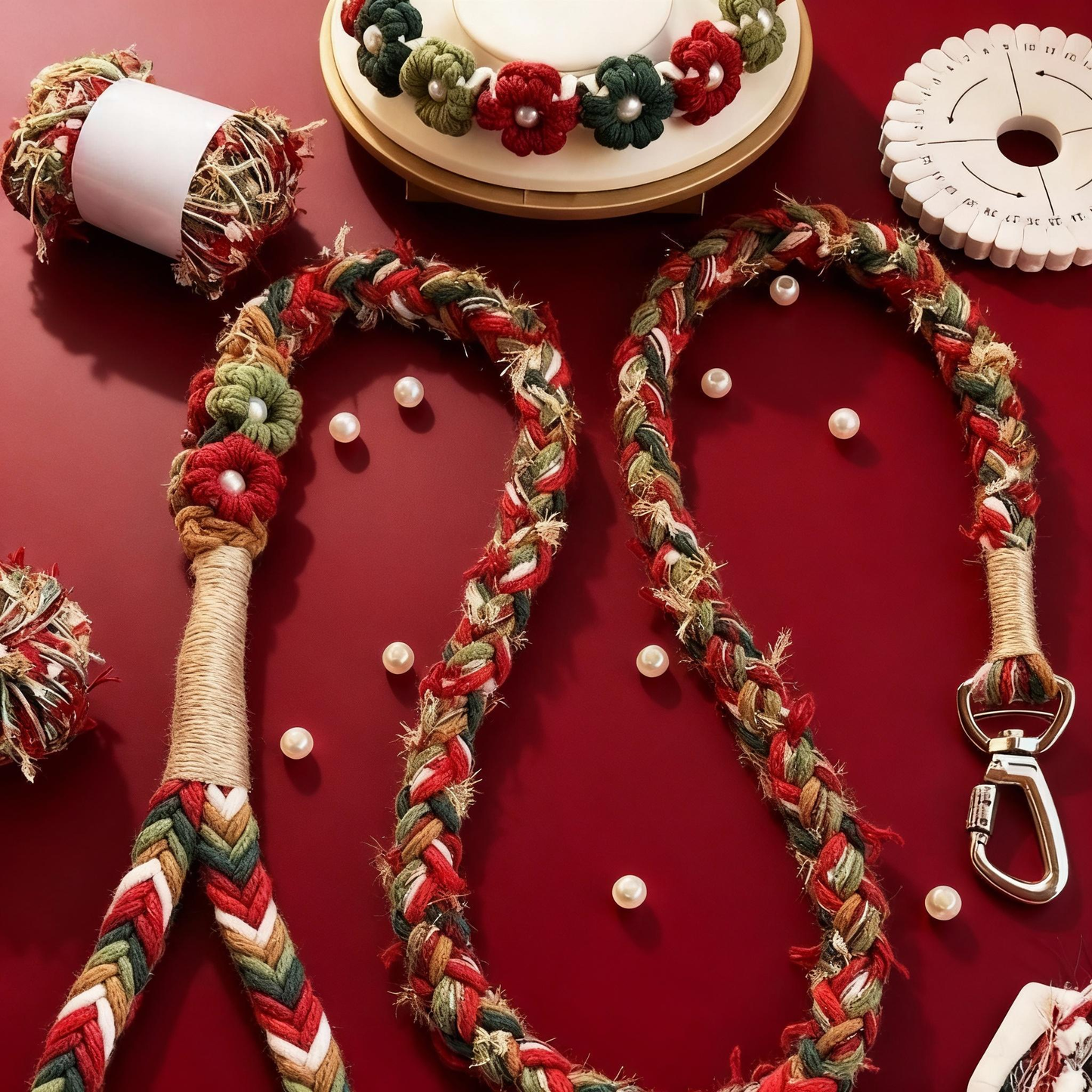 LUXURY DIY FLORAL PEARL PET COLLAR & LEASH SET