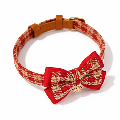 【Ruby】Classic Plaid Bow Collar & Leash Set