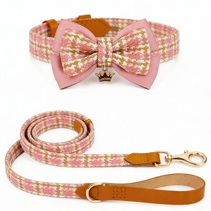 【Barbie】Classic Plaid Bow Collar & Leash Set