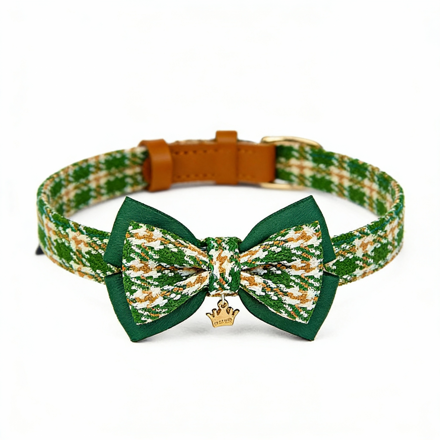 【Forest】Classic Plaid Bow Collar & Leash Set