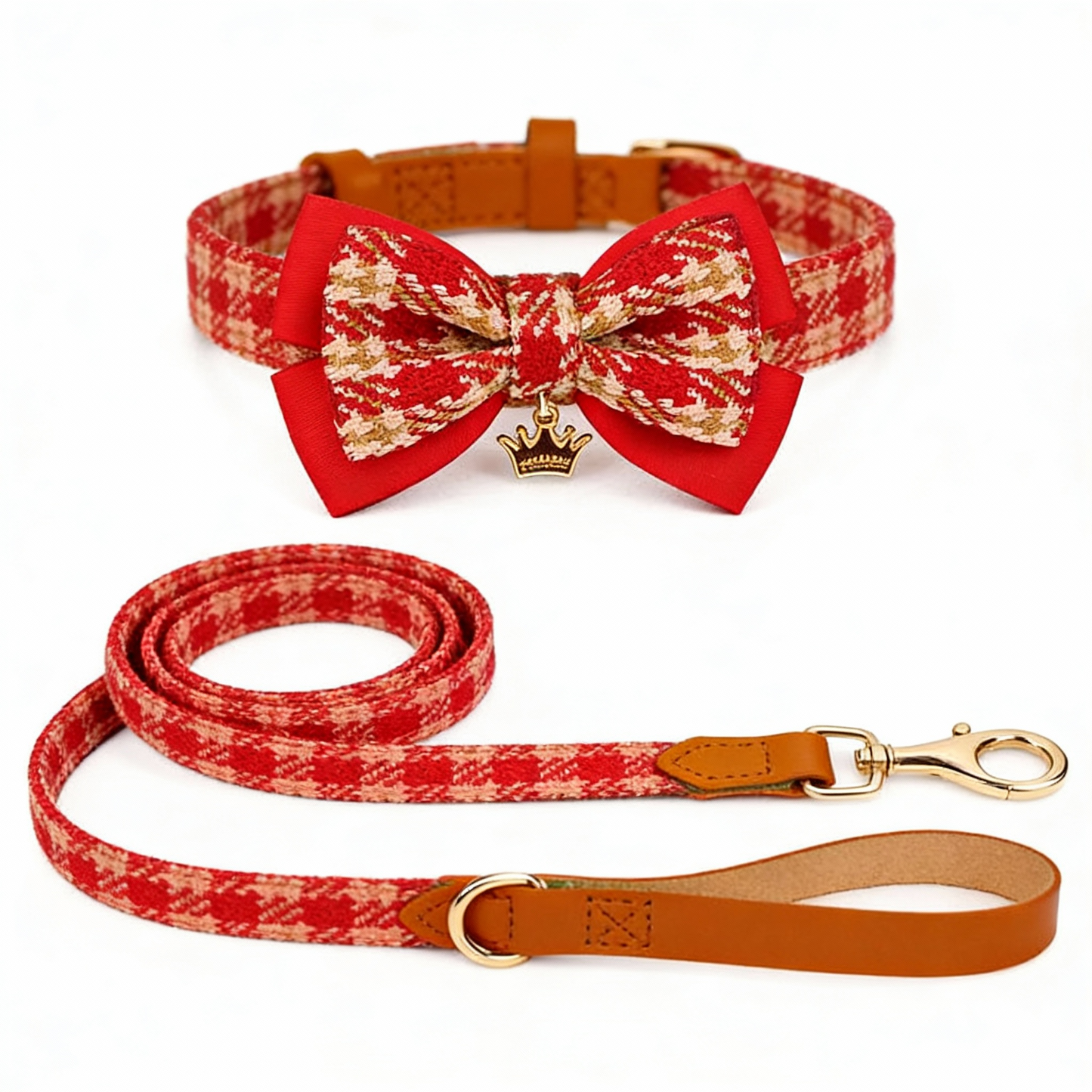 【Ruby】Classic Plaid Bow Collar & Leash Set
