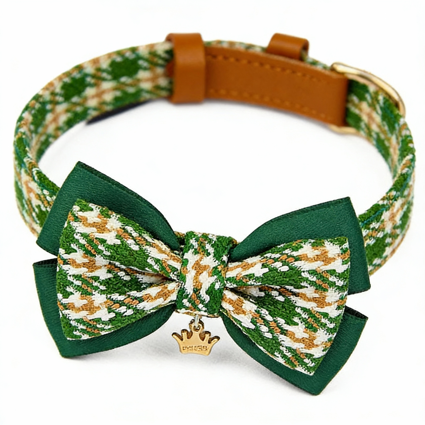 【Forest】Classic Plaid Bow Collar & Leash Set