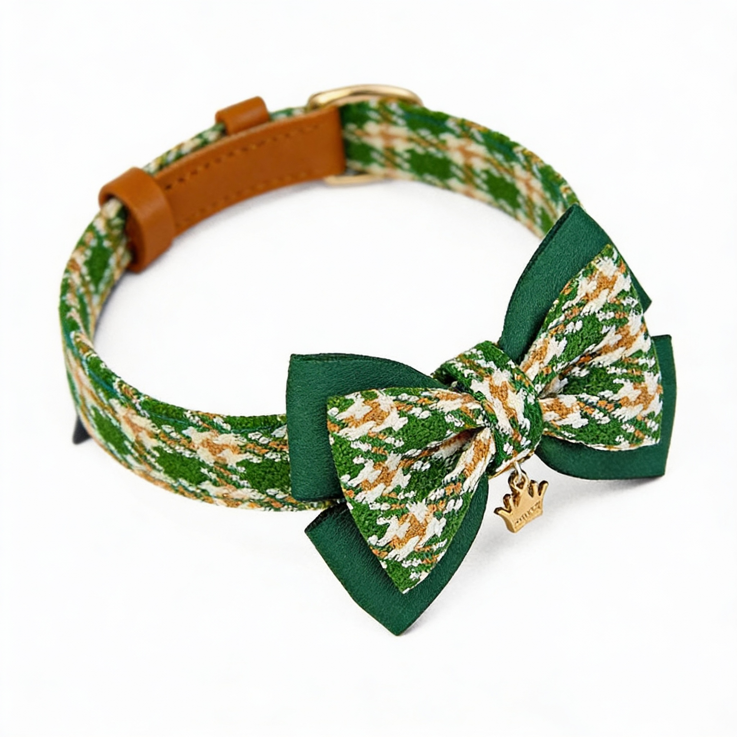 【Forest】Classic Plaid Bow Collar & Leash Set