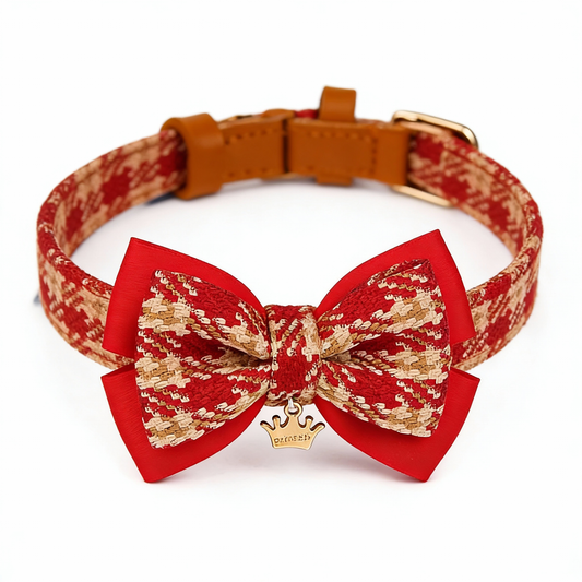 【Ruby】Classic Plaid Bow Collar & Leash Set
