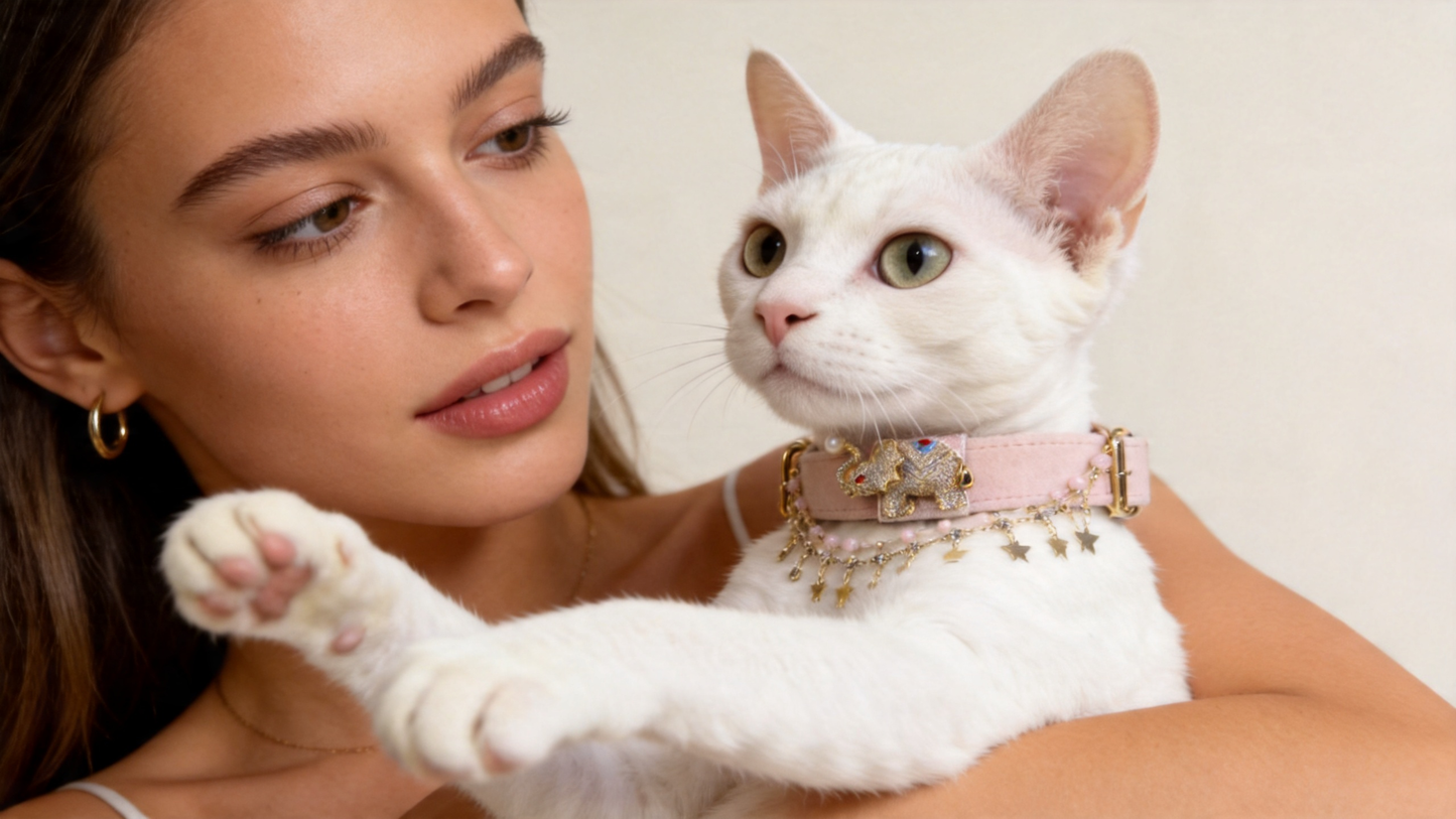 Lucky Elephant Velvet Pet Collar-pink