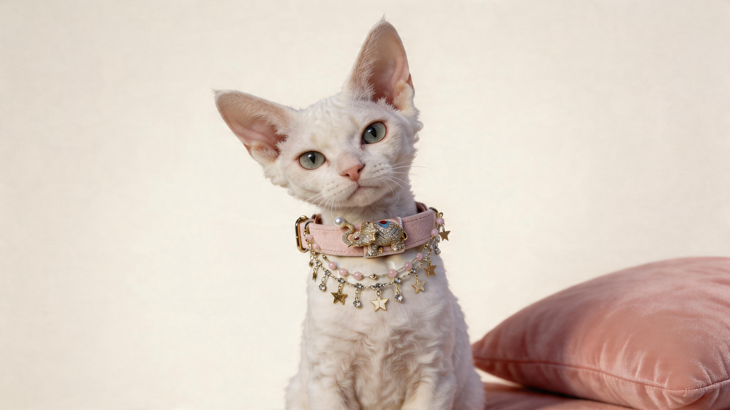 Lucky Elephant Velvet Pet Collar-pink